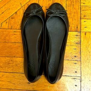 Delman leather black slip on ballet flats, size 8